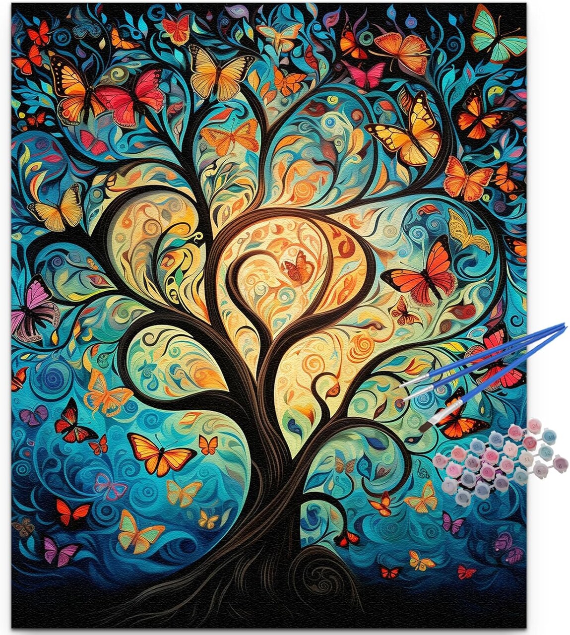 Tree of Life Paint by Numbers Kit for Adults,Butterfly Adult Paint by Number Kits,DIY Acrylic Paint by Number on Canvas for Home Wall Decor 16X20 Inch